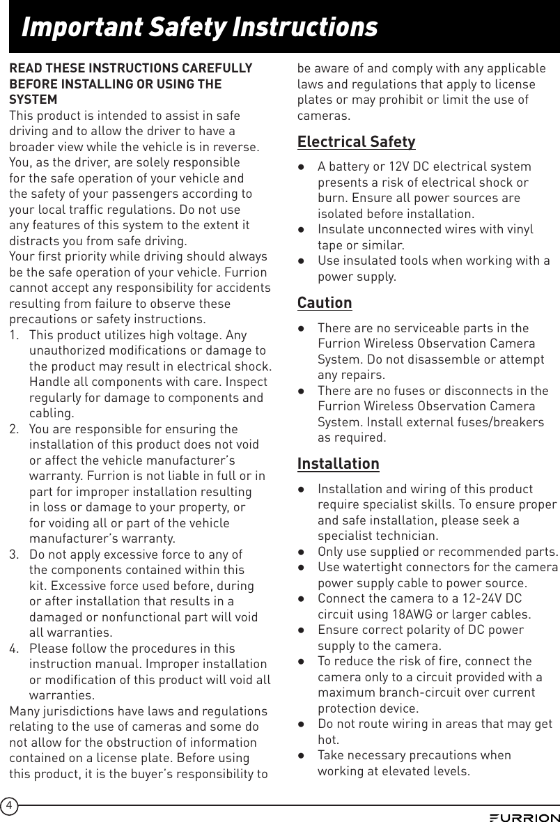 Page 4 of Furrion FCX48TA 2.4GHz wireless module User Manual IM FCM00001 indd