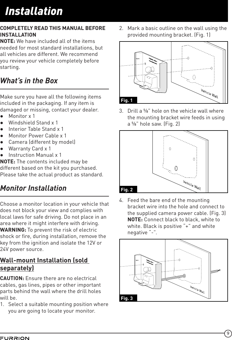 Page 9 of Furrion FOS05TA Vision S Camera System - Monitor User Manual IM FCM00001 indd