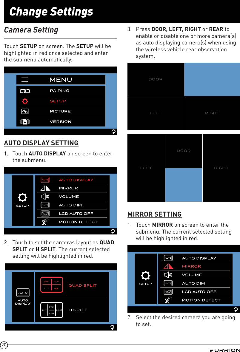 Page 20 of Furrion FOS07TA Vision S Camera System - Monitor User Manual IM FCM00001 indd