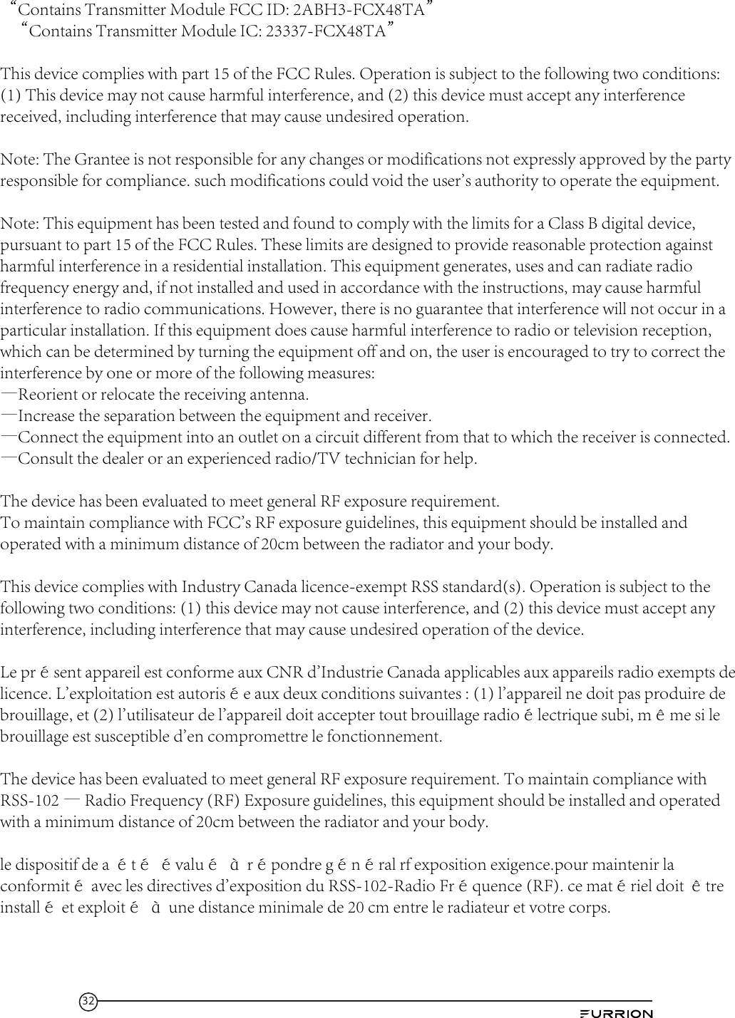 Page 32 of Furrion FOS07TA Vision S Camera System - Monitor User Manual IM FCM00001 indd