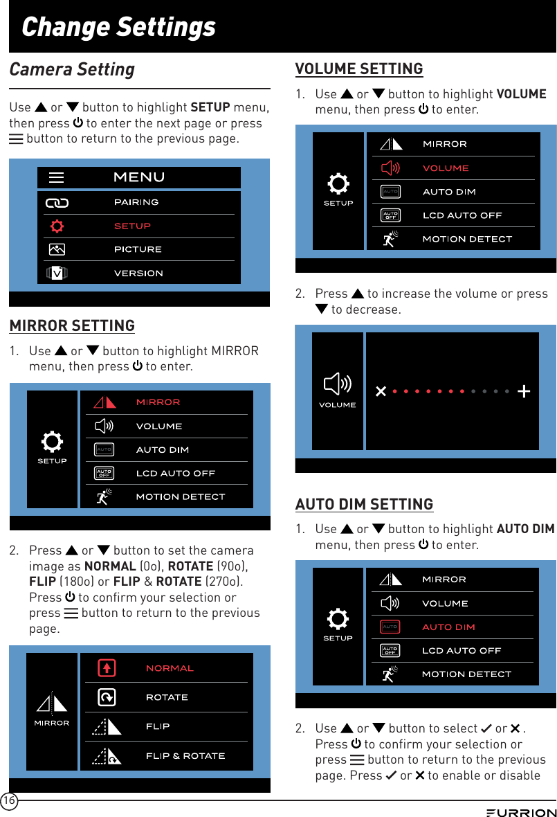 Page 16 of Furrion FOS43TA Vision S Camera System - Monitor User Manual IM FCM00002 indd