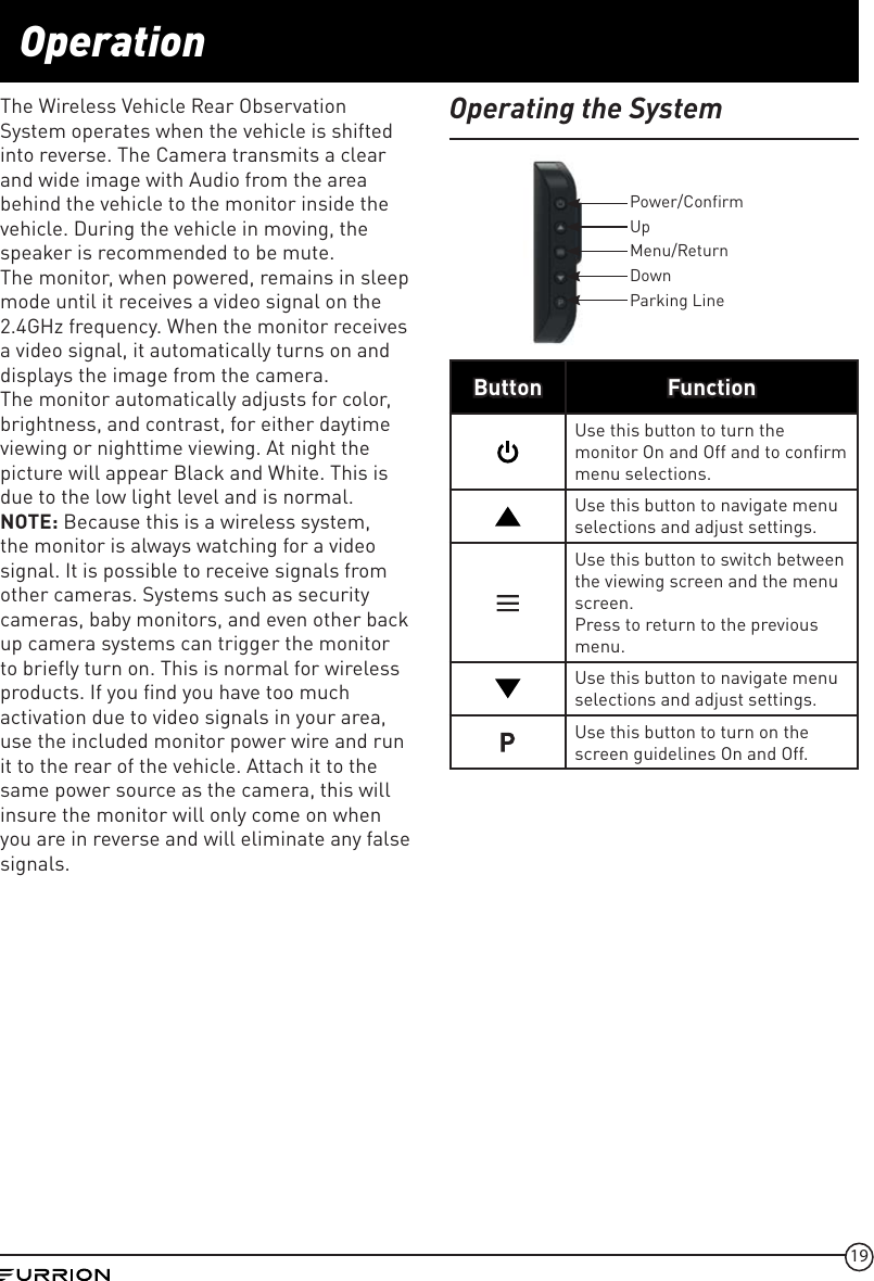 Page 19 of Furrion FOS43TA Vision S Camera System - Monitor User Manual IM FCM00002 indd