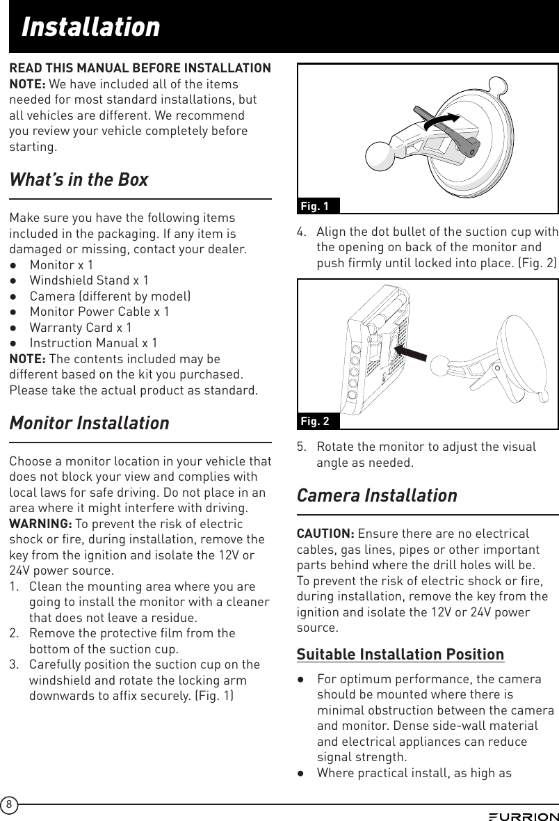 Page 8 of Furrion FOS43TA Vision S Camera System - Monitor User Manual IM FCM00002 indd
