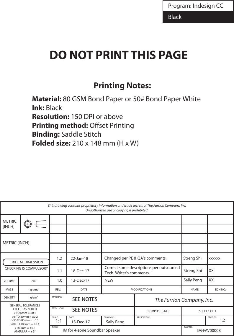 Page 1 of Furrion FSBN25M 4-Zone, 2.1Ch Sound Bar DC User Manual IM FAV00008