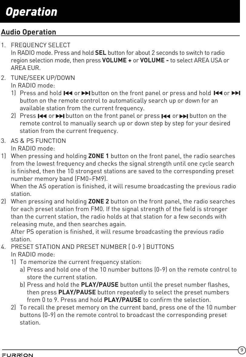 Page 10 of Furrion FSBN25M 4-Zone, 2.1Ch Sound Bar DC User Manual IM FAV00008