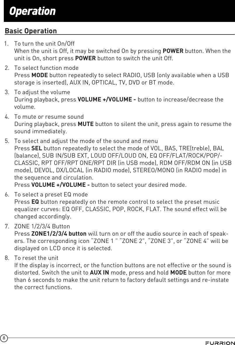 Page 9 of Furrion FSBN25M 4-Zone, 2.1Ch Sound Bar DC User Manual IM FAV00008