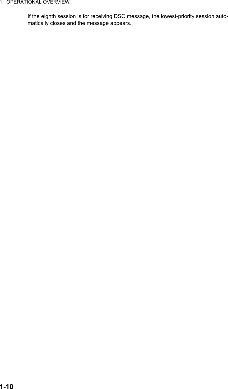 1.  OPERATIONAL OVERVIEW1-10If the eighth session is for receiving DSC message, the lowest-priority session auto-matically closes and the message appears.
