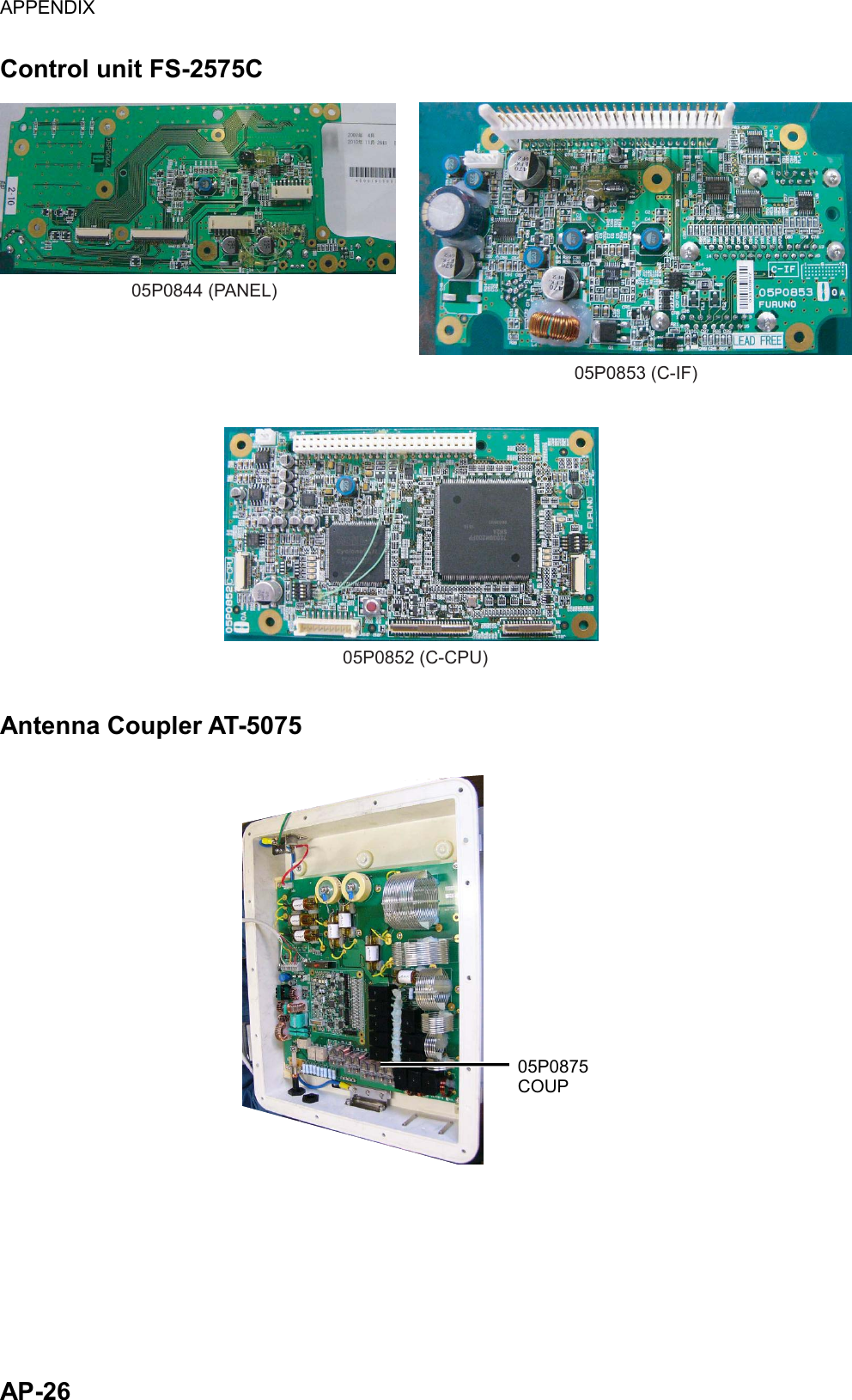 APPENDIX  AP-26  Control unit FS-2575C 05P0844 (PANEL)05P0853 (C-IF)05P0852 (C-CPU)  Antenna Coupler AT-5075 05P0875 COUP