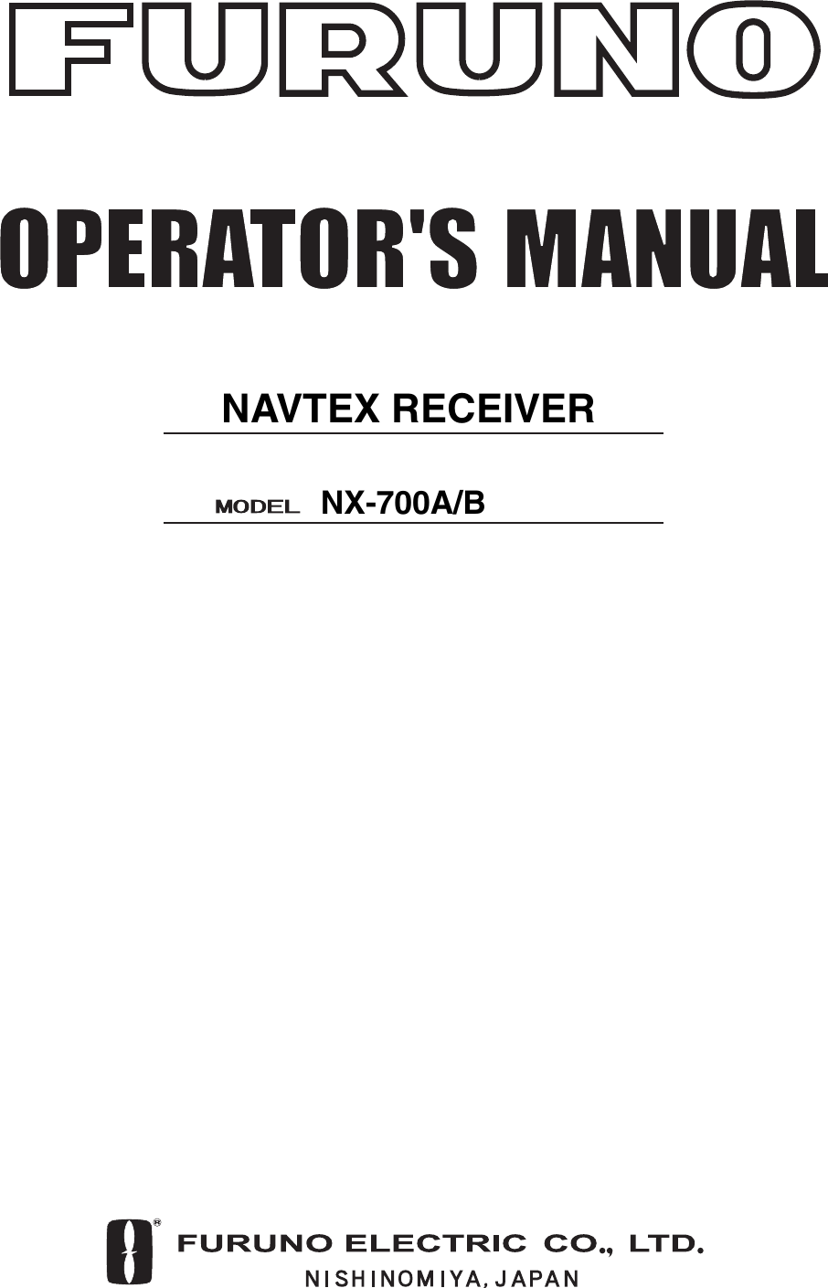 Page 1 of Furuno USA 9ZWNX700A NAVTEX RECIEVER User Manual 