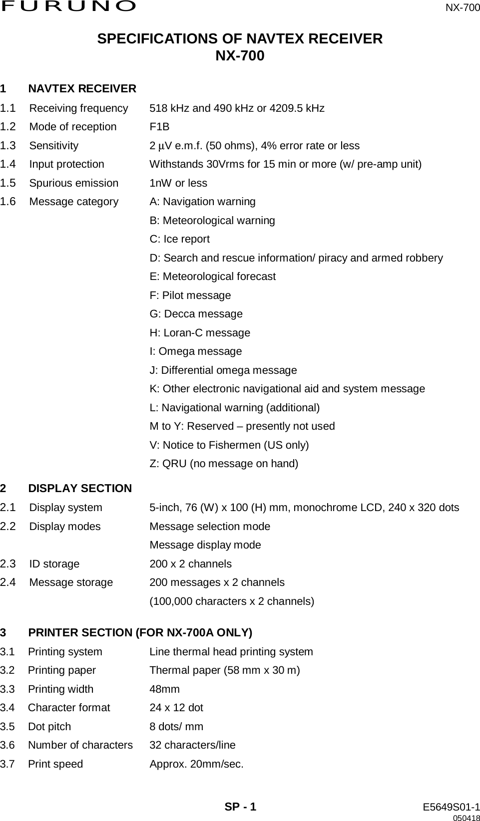 Page 64 of Furuno USA 9ZWNX700A NAVTEX RECIEVER User Manual 