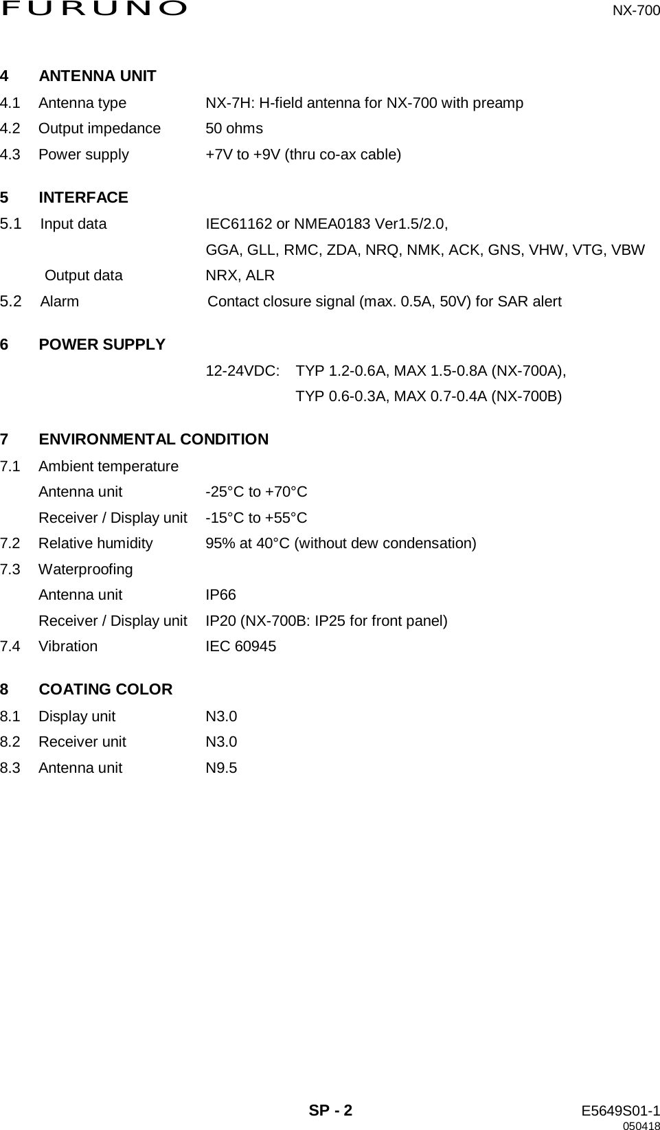 Page 65 of Furuno USA 9ZWNX700A NAVTEX RECIEVER User Manual 