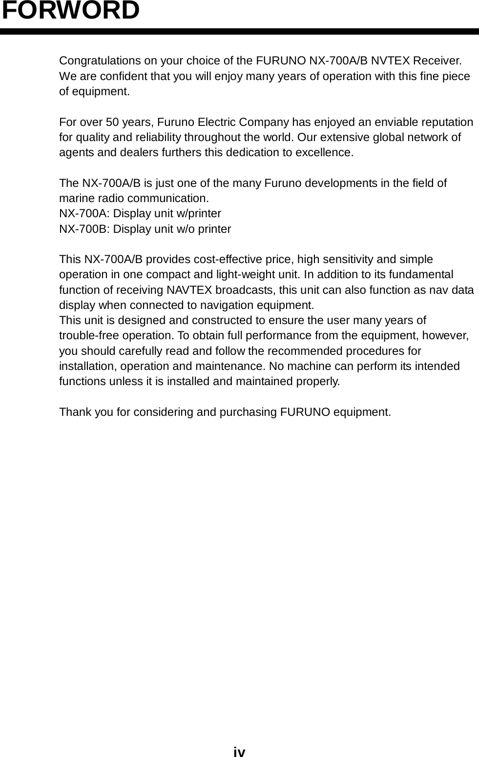 Page 5 of Furuno USA 9ZWNX700B NAVTEX RECEIVER User Manual 