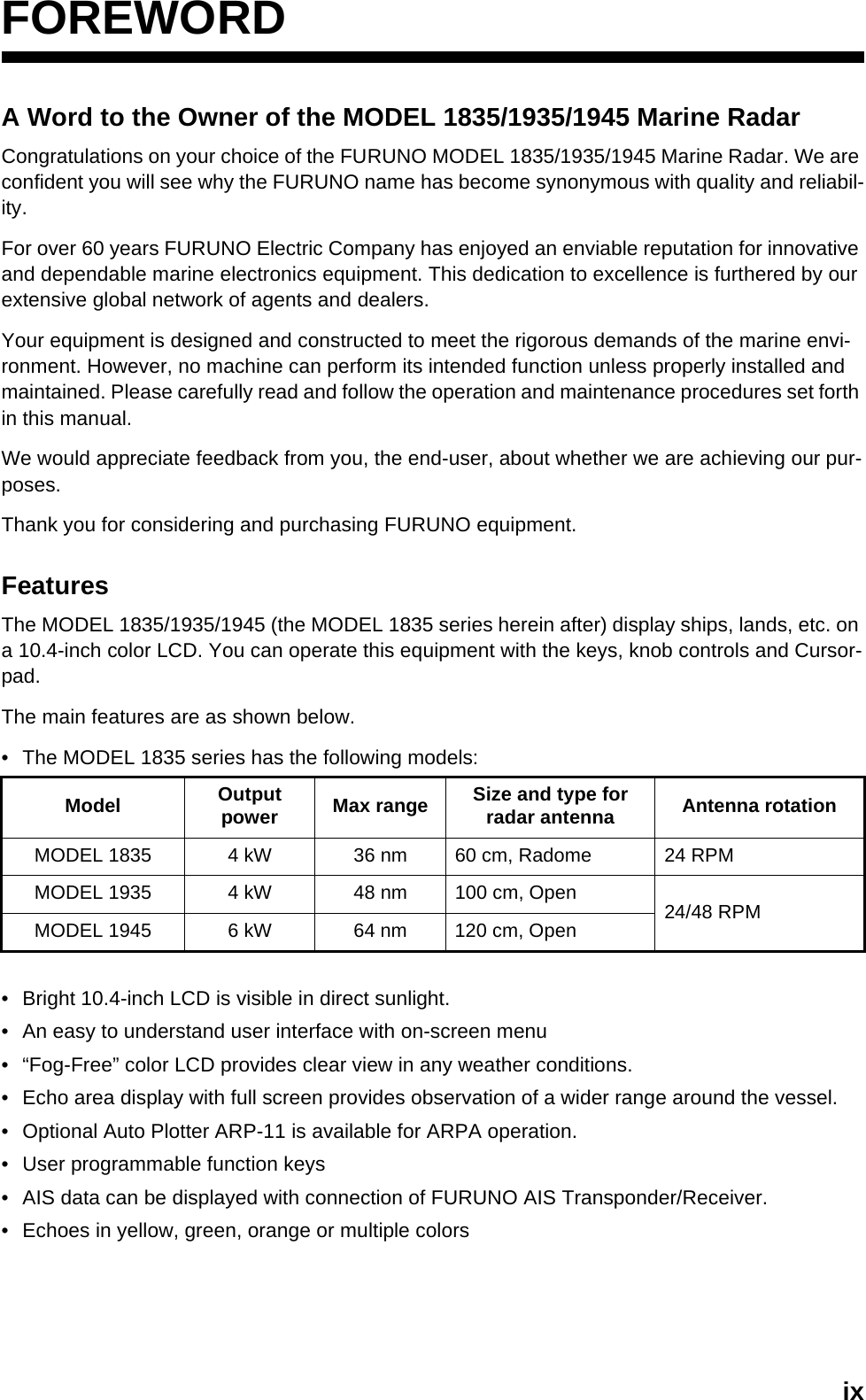 Page 11 of Furuno USA 9ZWRTR057A Marine Radar User Manual Cover