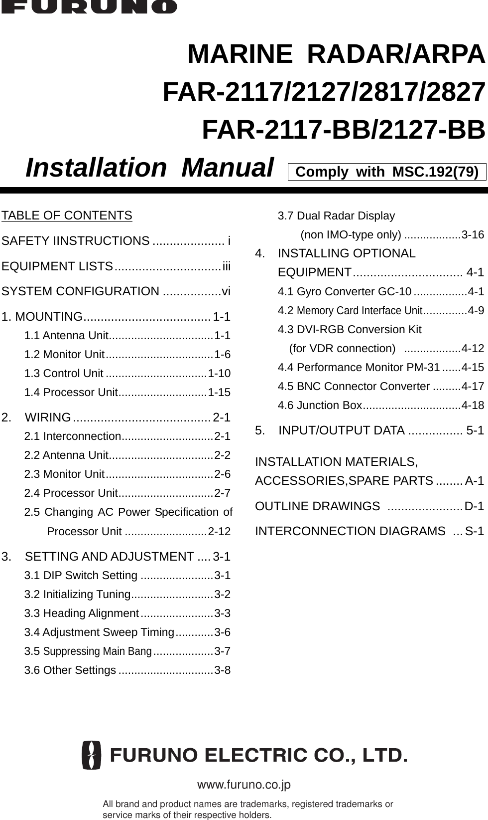 Page 1 of Furuno USA 9ZWRTR078A Marine Radar User Manual inst manual part 1