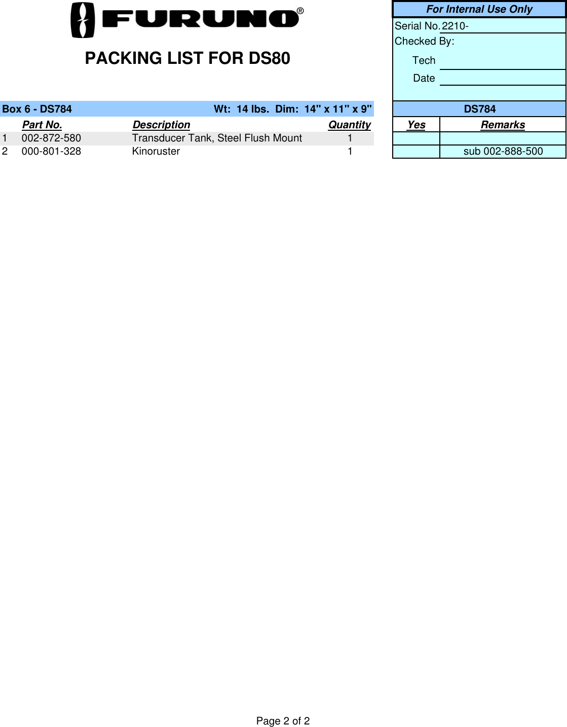 Page 2 of 2 - Furuno Furuno-Ds80-Packing-List- Packing List DS80  Furuno-ds80-packing-list