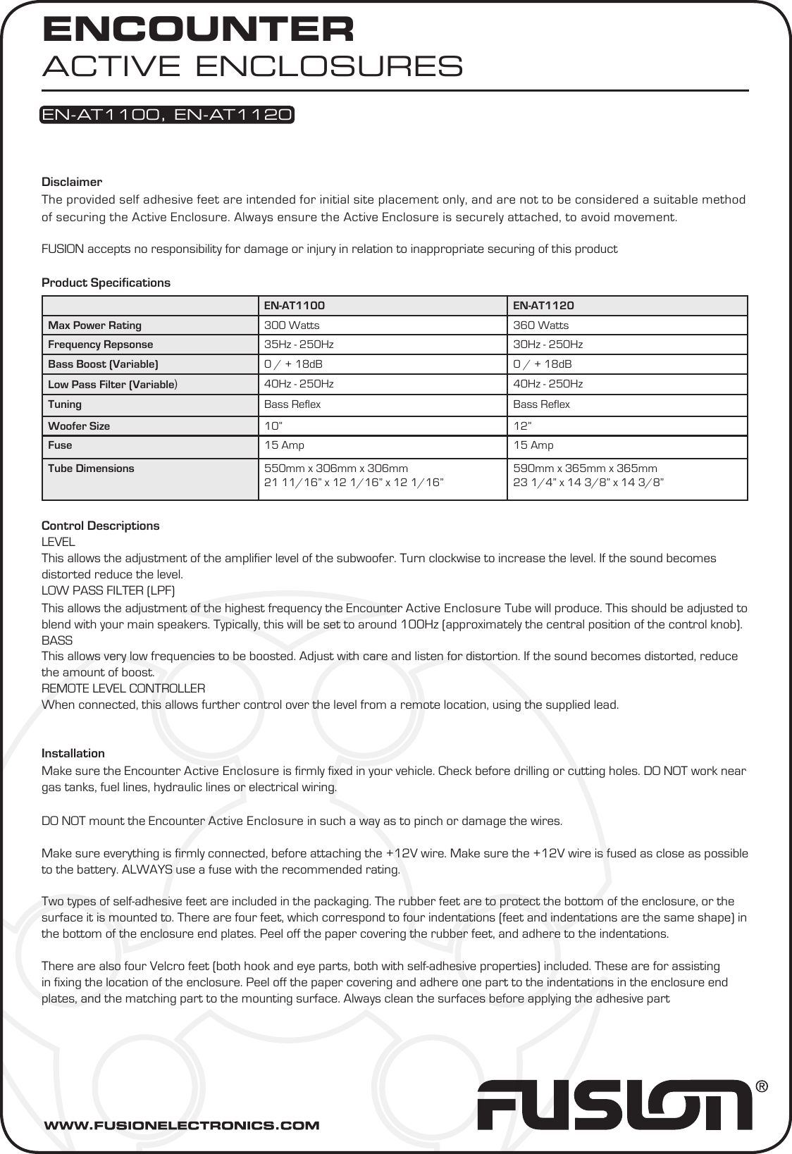 Page 1 of 2 - Fusion Fusion-Fusion-Electronics-Car-Amplifier-En-At1100-Users-Manual-  Fusion-fusion-electronics-car-amplifier-en-at1100-users-manual