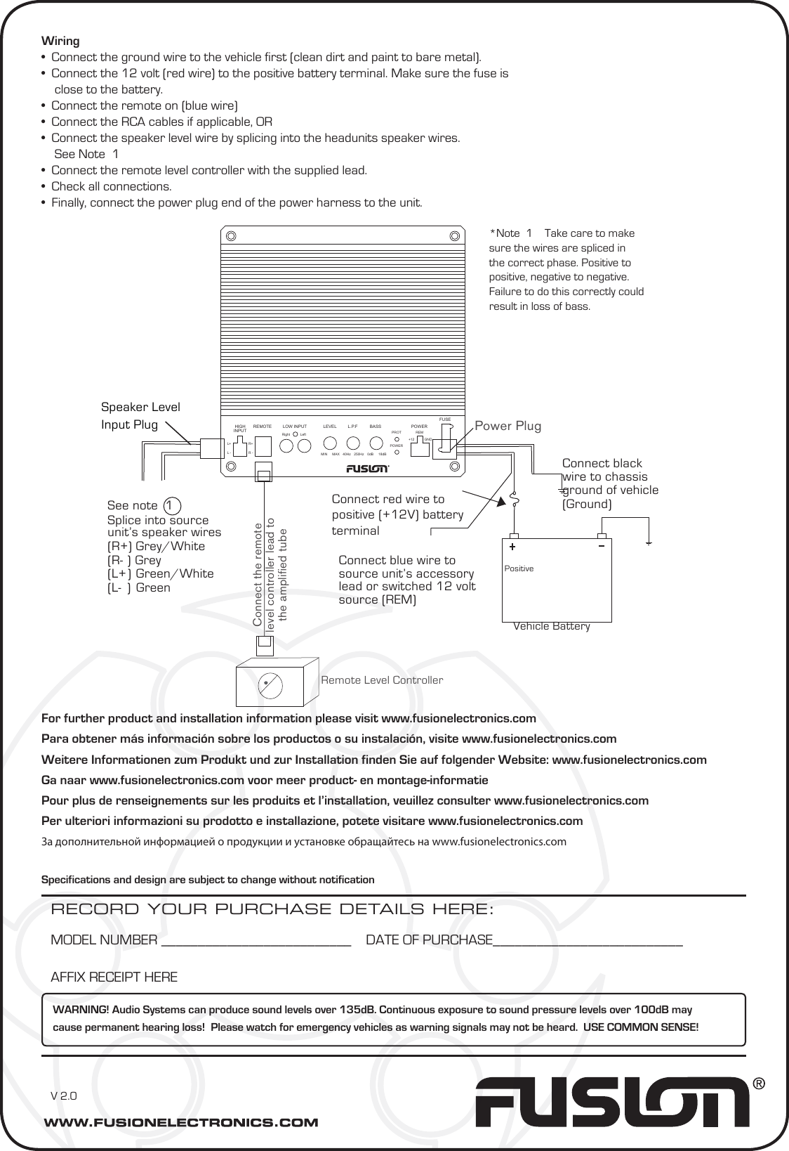 Fusion Electronics Car Amplifier En At1100 Users Manual