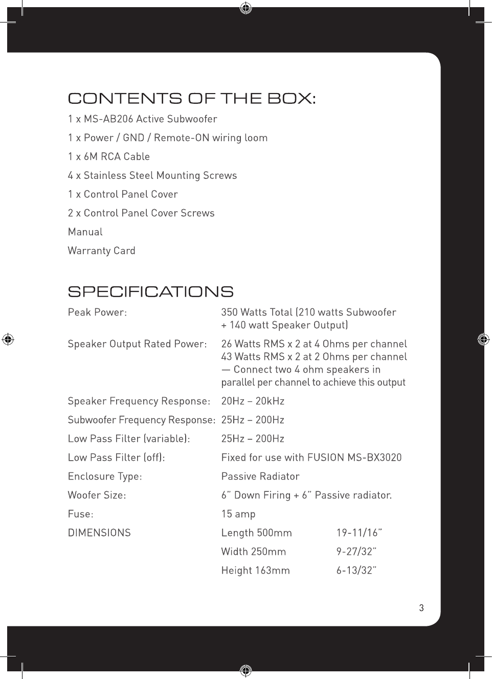 Page 3 of 8 - Fusion Fusion-Fusion-Electronics-Car-Speaker-Ms-Ab206-Users-Manual- Fusion-fusion-electronics-car-speaker-ms-ab206-users-manual