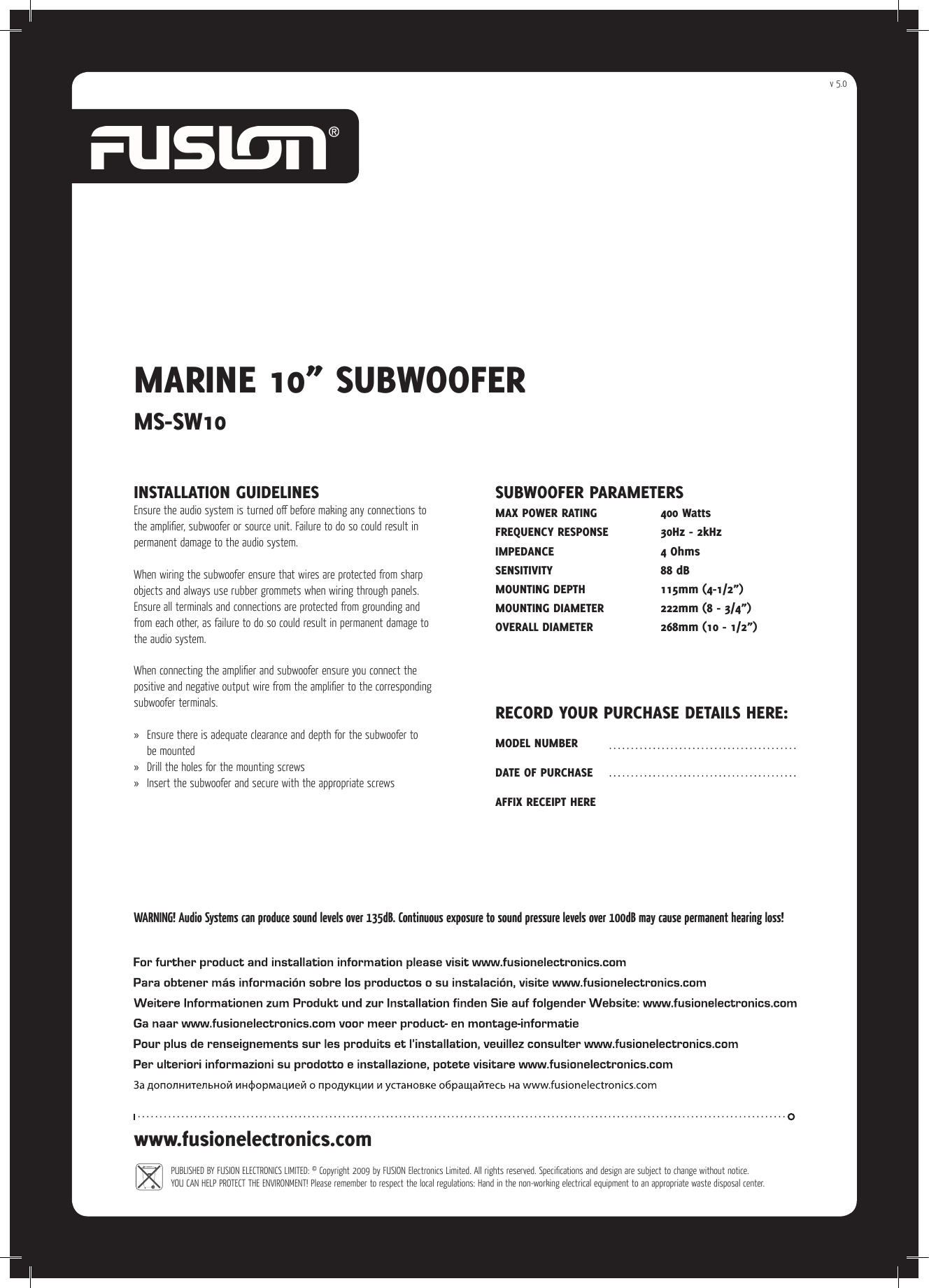 Page 1 of 1 - Fusion Fusion-Fusion-Electronics-Car-Speaker-Ms-Sw10-Users-Manual-  Fusion-fusion-electronics-car-speaker-ms-sw10-users-manual