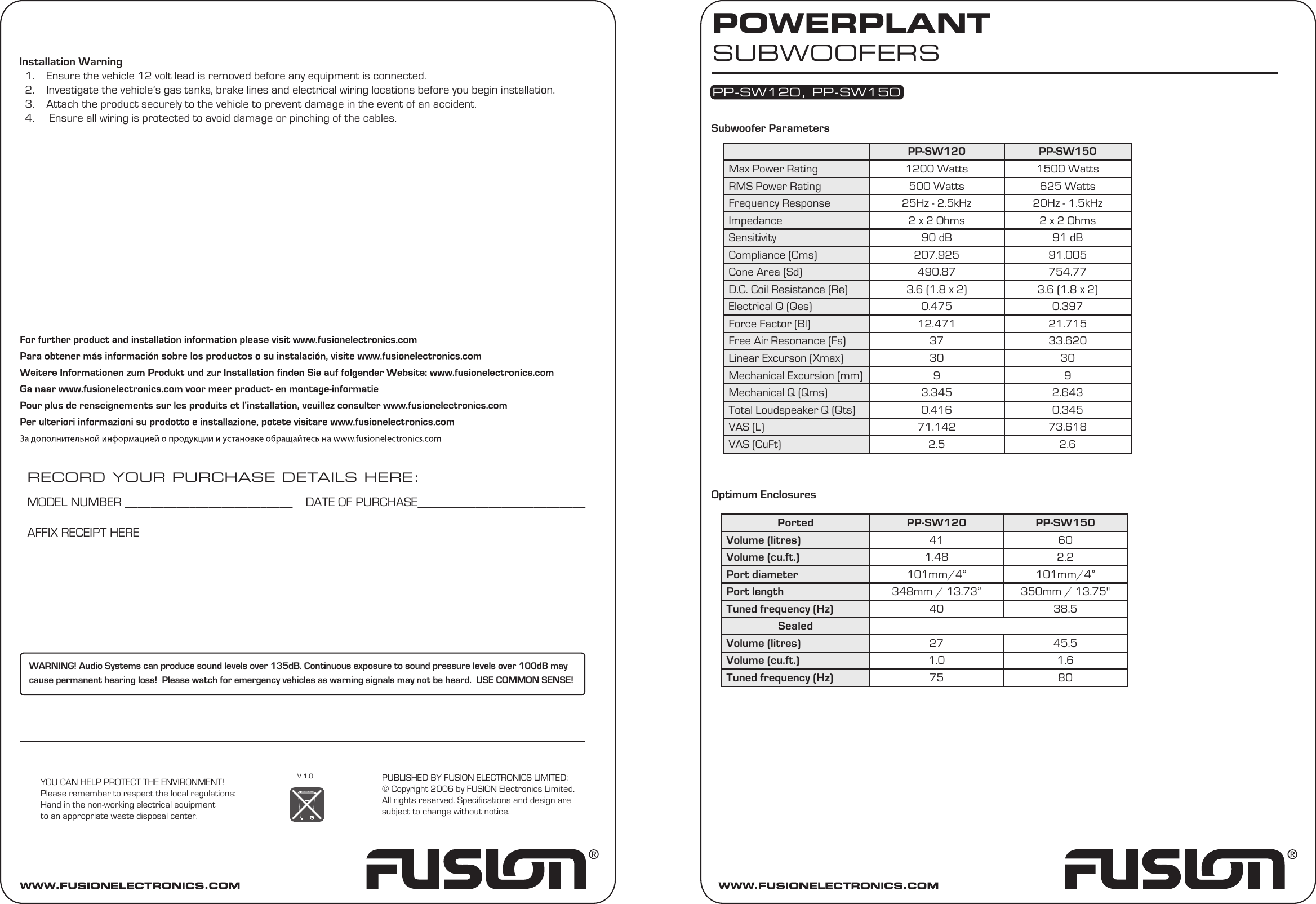 Page 1 of 2 - Fusion Fusion-Fusion-Electronics-Car-Speaker-Pp-Sw120-Users-Manual-  Fusion-fusion-electronics-car-speaker-pp-sw120-users-manual