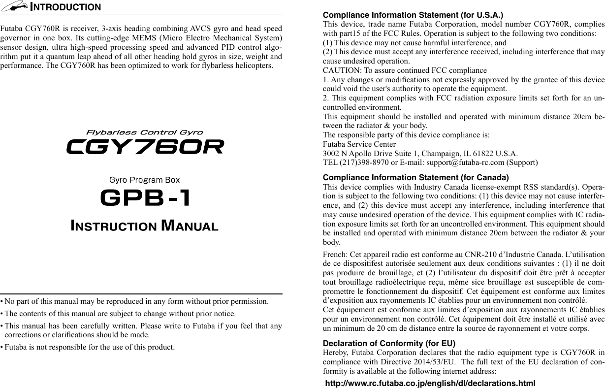 Page 1 of Futaba CGY760R-24G Radio Control User Manual 