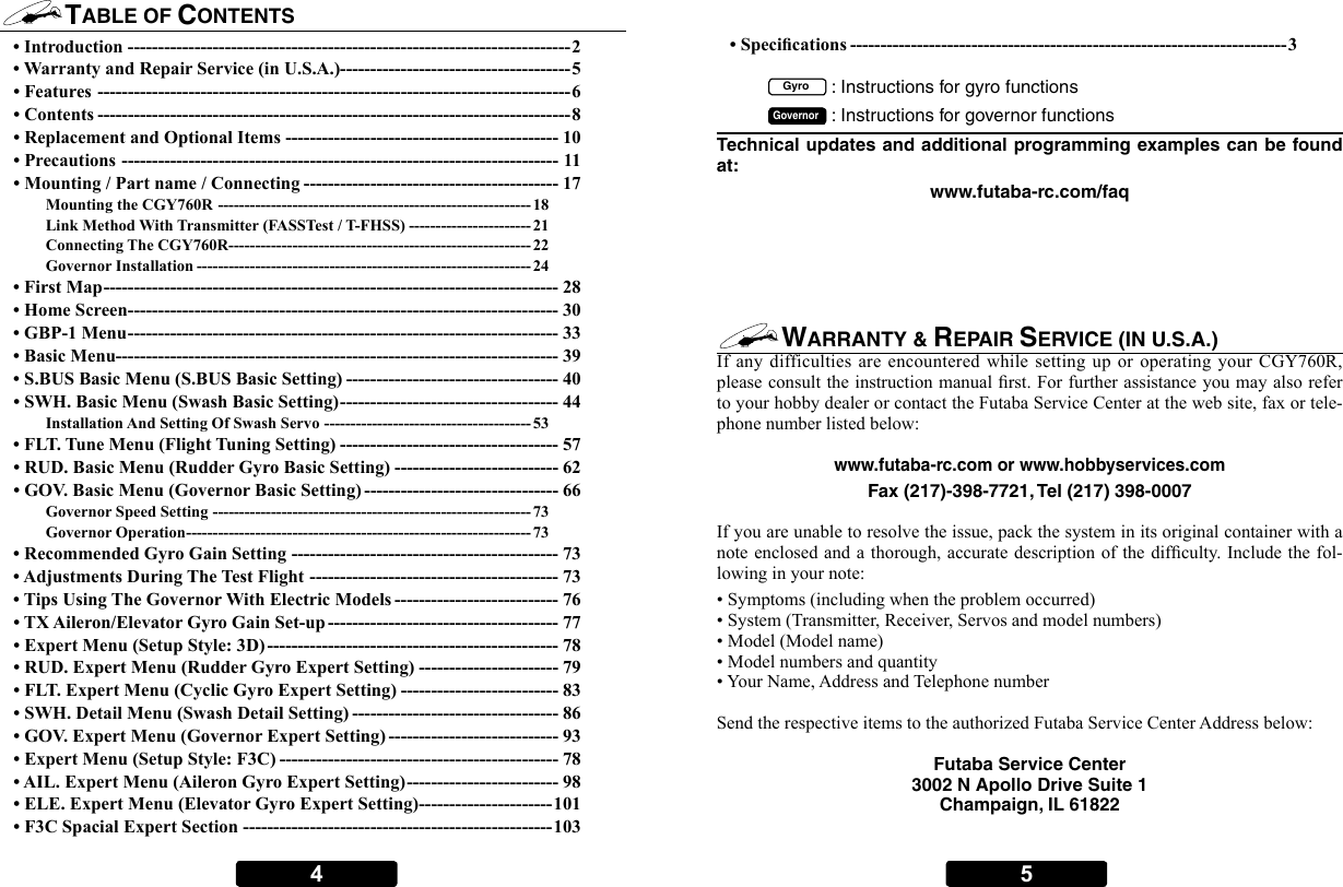 Page 2 of Futaba CGY760R-24G Radio Control User Manual 