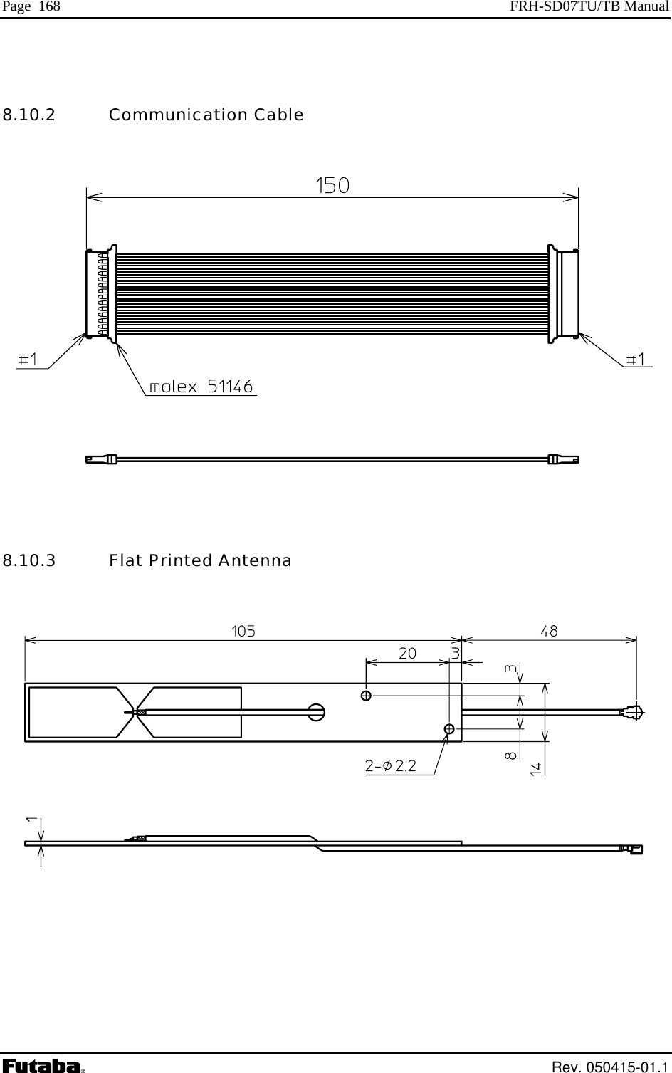 Page  168  FRH-SD07TU/TB Manual  8. unic e  10.2   Com ation Cablm   8.10.3   Flat Printed Antenna         Rev. 050415-01.1 