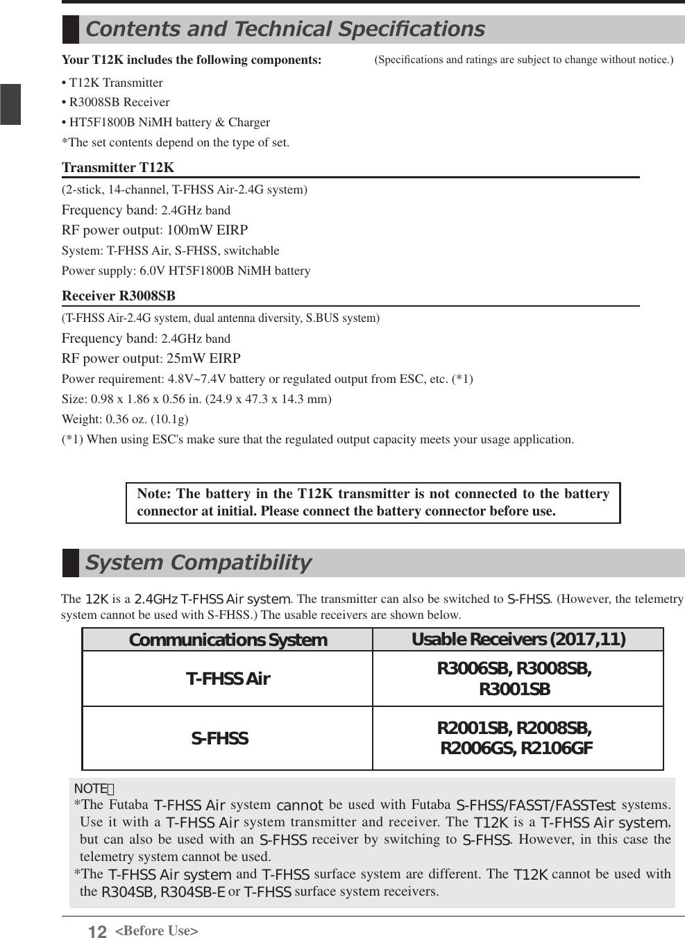 Page 12 of Futaba T12K-24G Radio Control User Manual 