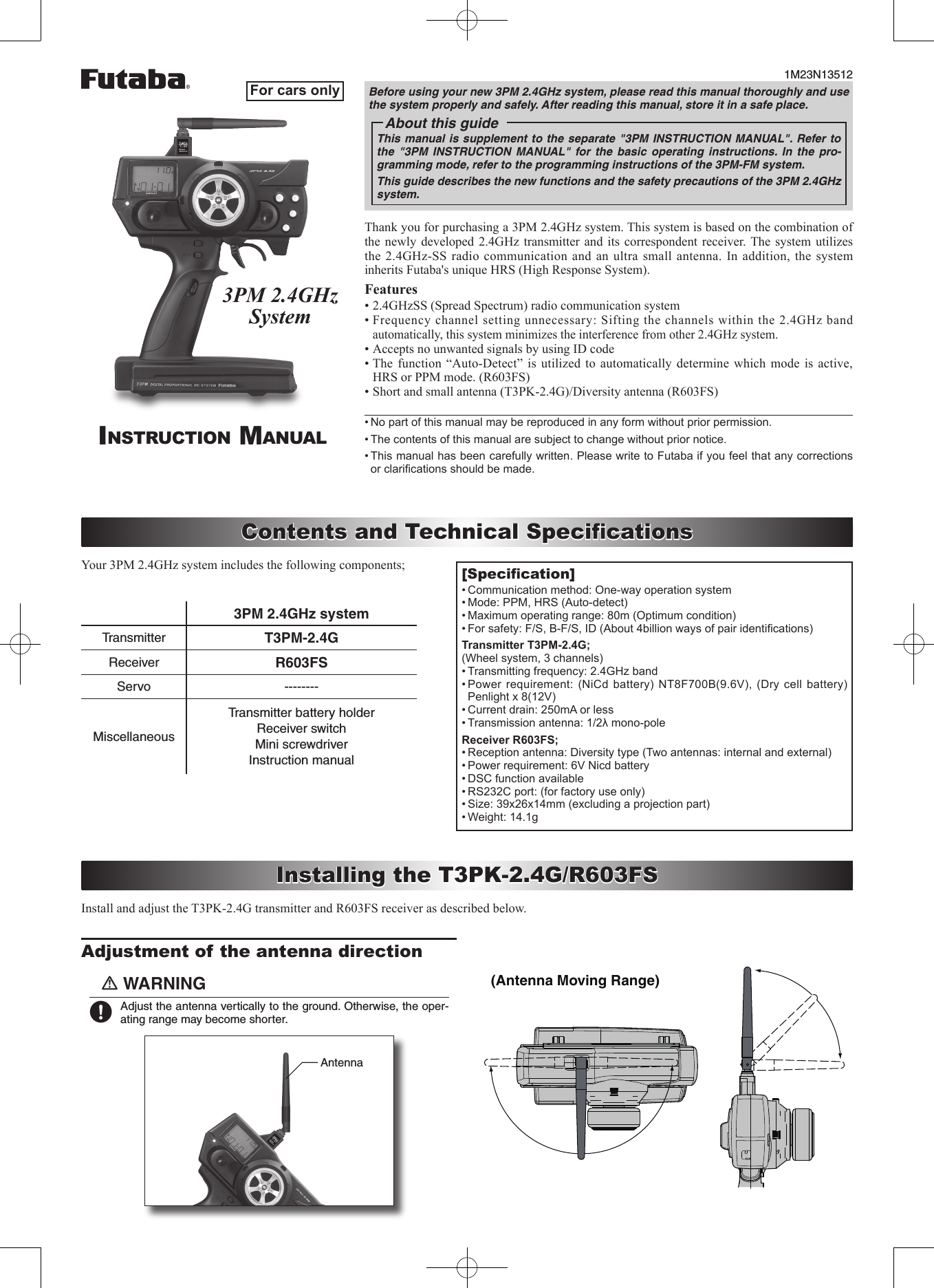 Futaba T3PM-24G Radio Control(Transmitter) User Manual 2G Manual