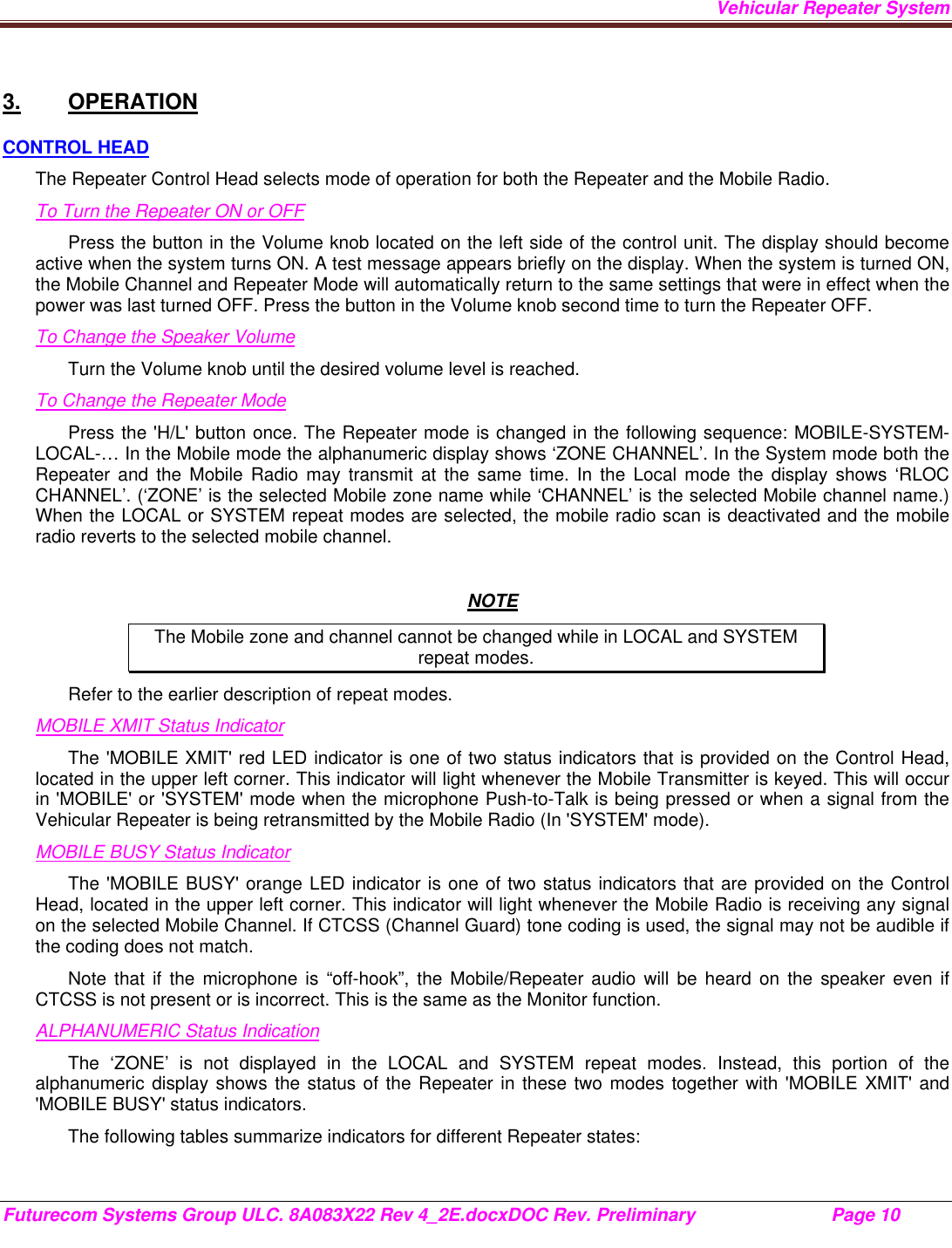 Page 10 of Futurecom Systems Group ULC DVRS700 MOBEXCOM DVR Vehicular Repeater User Manual 8A083X22 Rev 4 2Ex