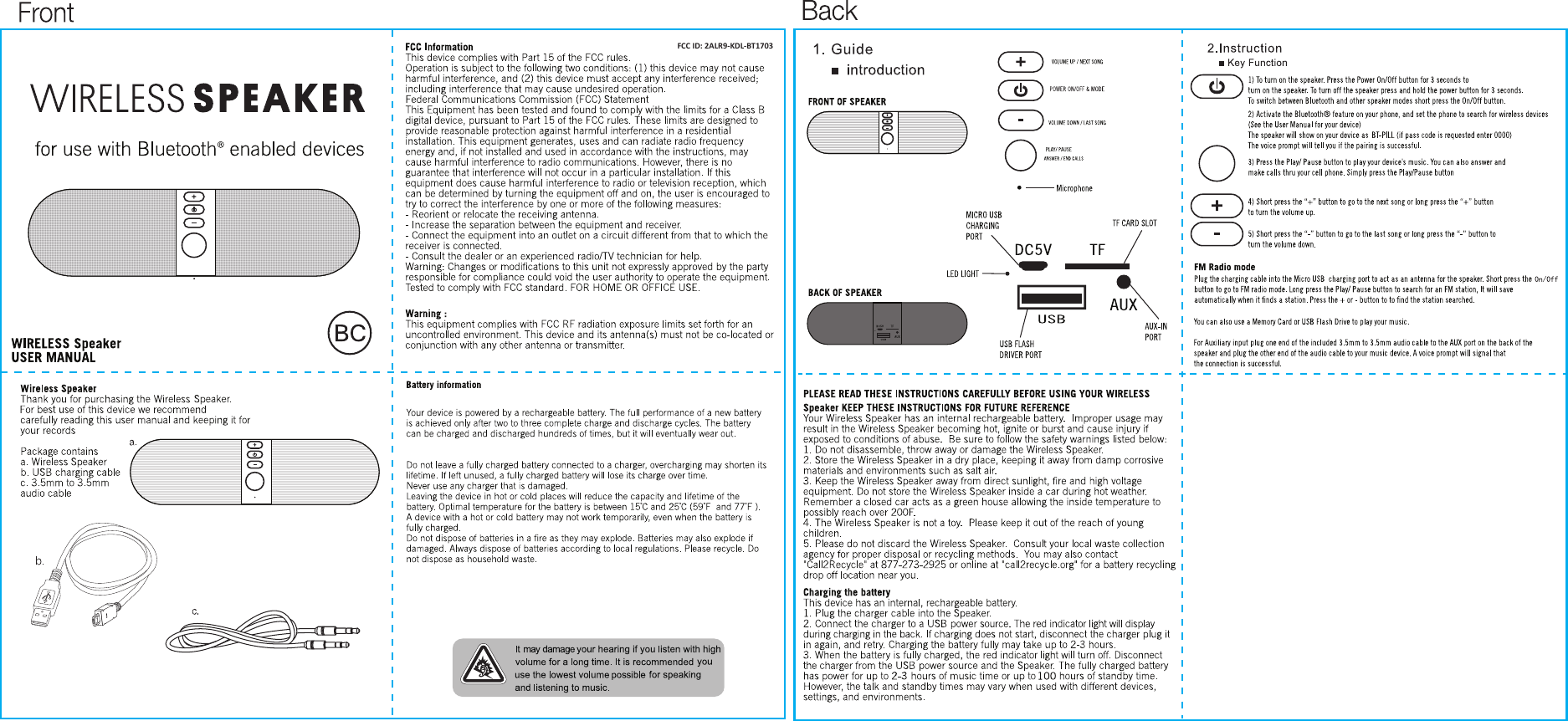 FCC ID: 2ALR9-KDL-BT1703