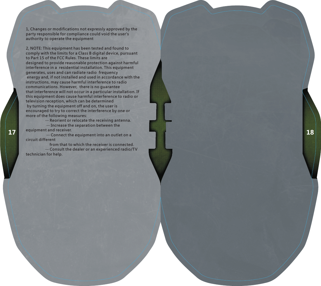 18171, Changes or modifications not expressly approved by the party responsible for compliance could void the user's authority to operate the equipment  2 NOTE: This equipment has been tested and found to comply with the limits for a Class B digital device, pursuant to Part 15 of the FCC Rules. These limits are  designed to provide reasonable protection against harmful interference in a  residential installation. This equipment generates, uses and can radiate radio  frequency energy and, if not installed and used in accordance with the  instructions, may cause harmful interference to radio communications. However,  there is no guarantee that interference will not occur in a particular installation. If this equipment does cause harmful interference to radio or television reception, which can be determined by turning the equipment off and on, the user is encouraged to try to correct the interference by one or more of the following measures:                   -- Reorient or relocate the receiving antenna.                    -- Increase the separation between the equipment and receiver.                       -- Connect the equipment into an outlet on a circuit different                       from that to which the receiver is connected.                   -- Consult the dealer or an experienced radio/TV technician for help. , 