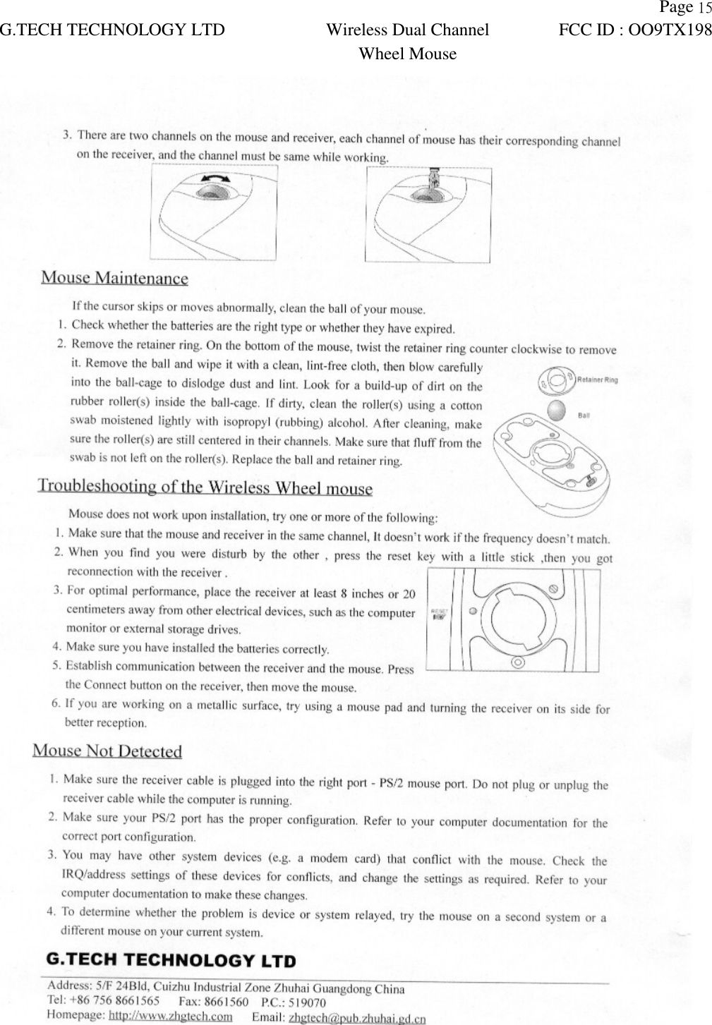 Page G.TECH TECHNOLOGY LTD Wireless Dual ChannelWheel MouseFCC ID : OO9TX198