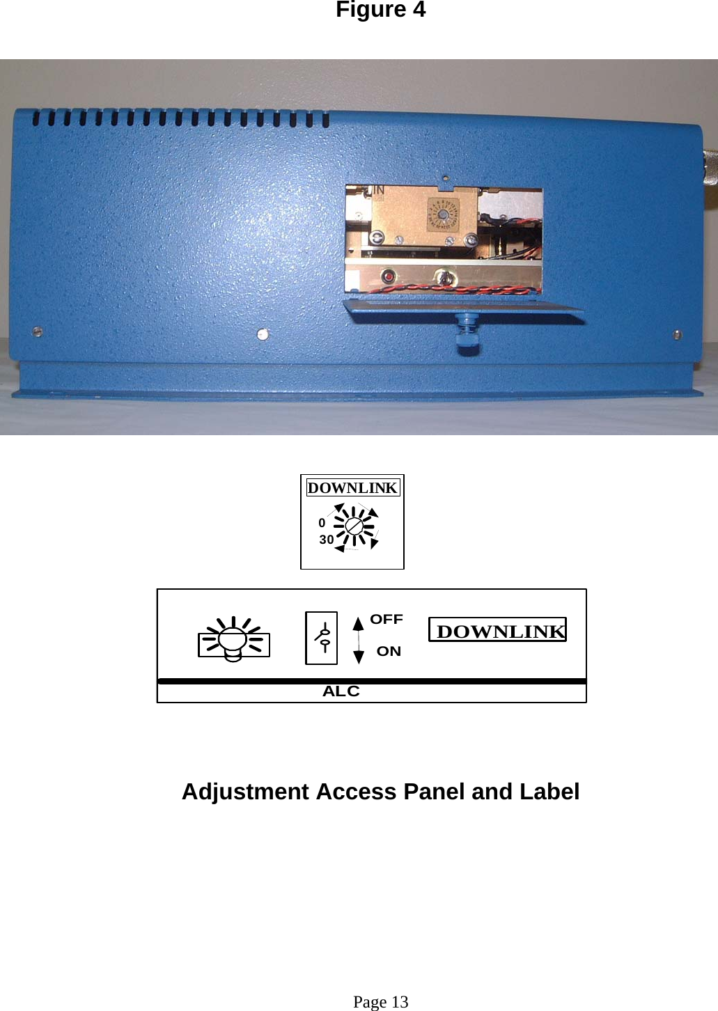 030DOWNLINKFigure 4                                                                  Adjustment Access Panel and Label        Page 13  ALCDOWNLINKOFFON