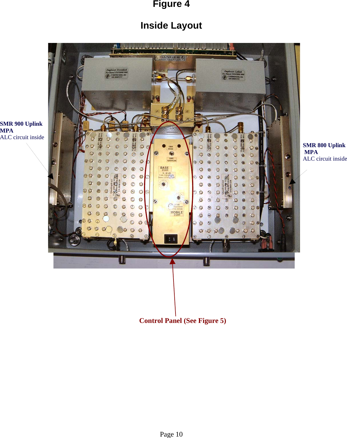 Figure 4  Inside Layout                                                     Page 10 SMR 800 Uplink MPA ALC circuit insideSMR 900 Uplink MPA ALC circuit inside Control Panel (See Figure 5) 
