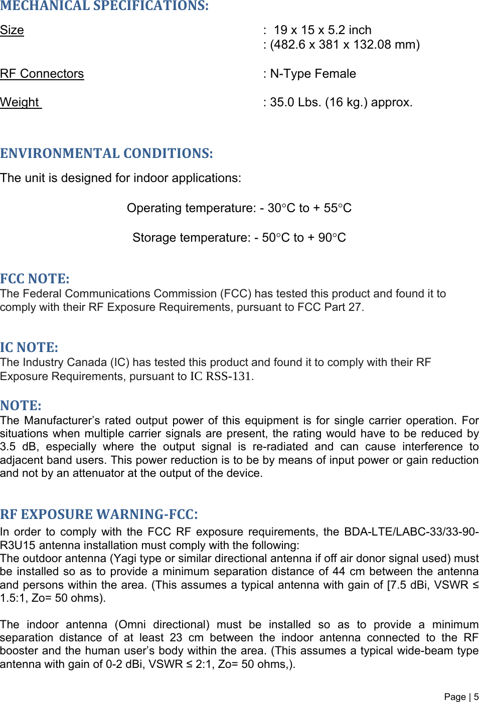 Page 5 of G Way Solutions LABC3390R Bi-Directional Amplifier User Manual 