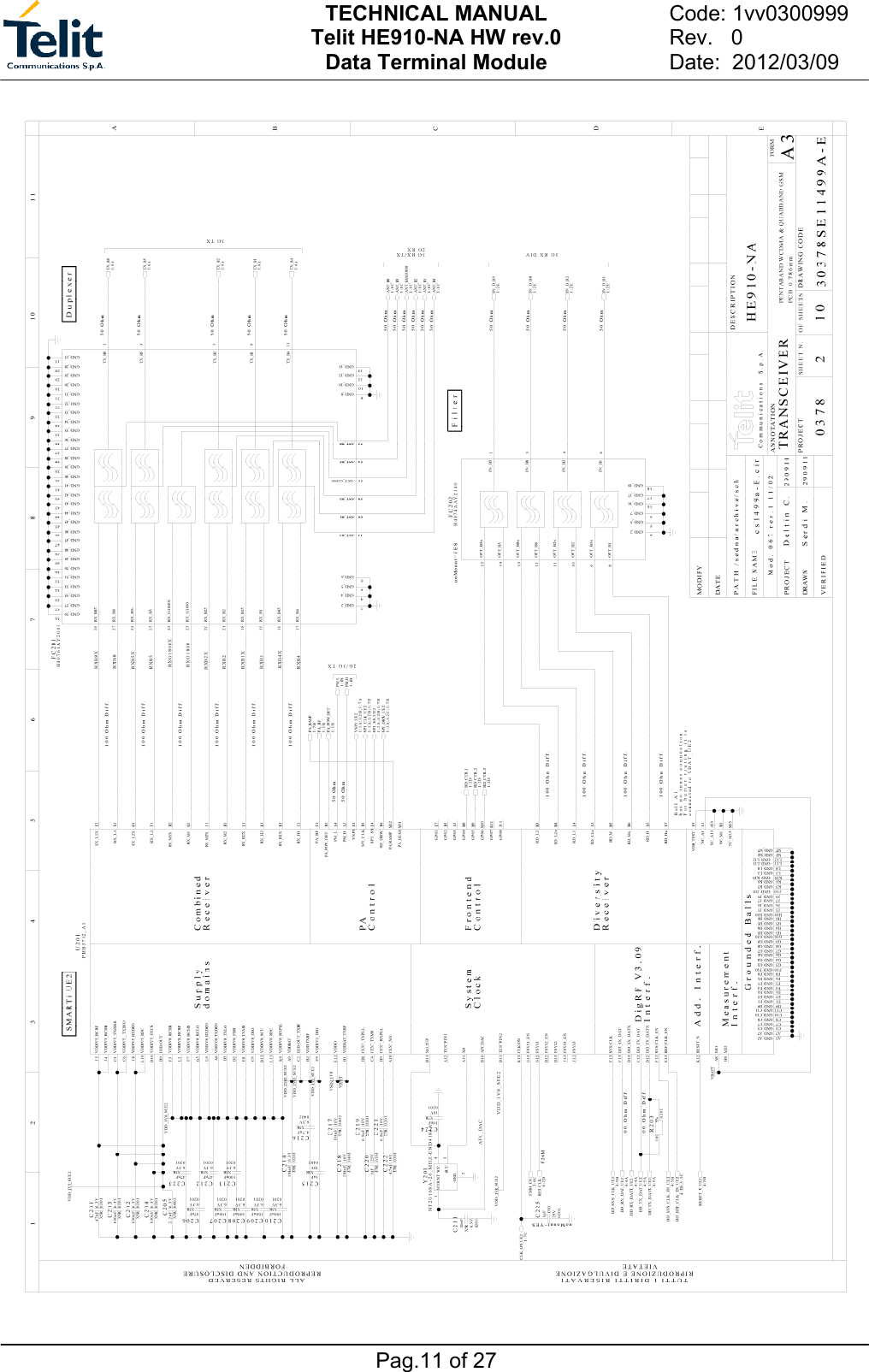 TECHNICAL MANUAL Telit HE910-NA HW rev.0 Data Terminal Module   Pag.11 of 27 Code: 1vv0300999    Rev.   0  Date:  2012/03/09  