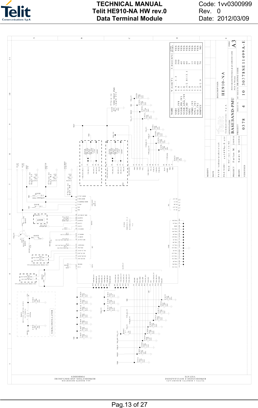 TECHNICAL MANUAL Telit HE910-NA HW rev.0 Data Terminal Module   Pag.13 of 27 Code: 1vv0300999    Rev.   0  Date:  2012/03/09  