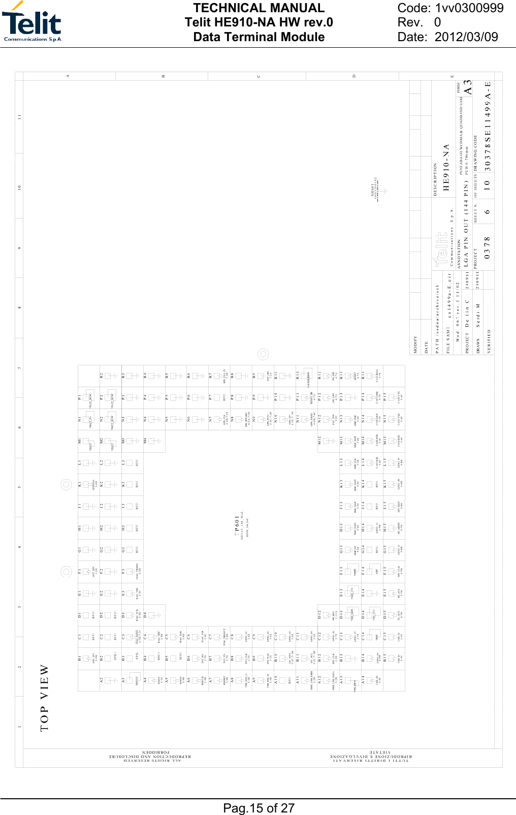 TECHNICAL MANUAL Telit HE910-NA HW rev.0 Data Terminal Module   Pag.15 of 27 Code: 1vv0300999    Rev.   0  Date:  2012/03/09   