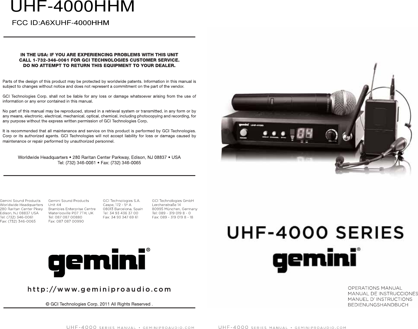 GCI Technologies UHF4000HHM Wireless Microphone User Manual