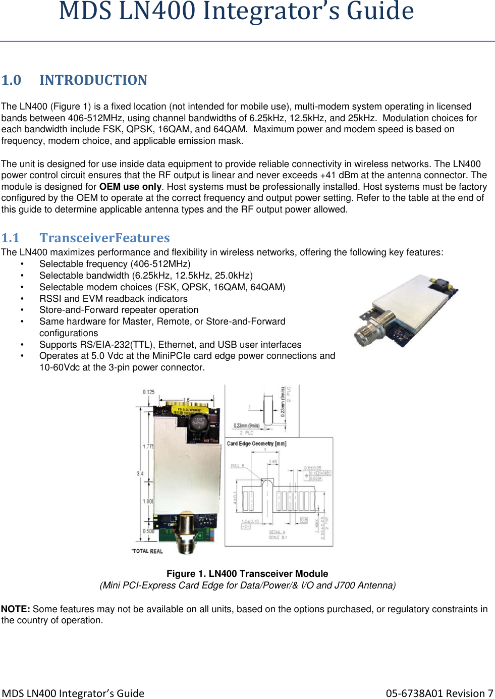 Page 1 of GE MDS DS-LN400 Industrial Radio Module User Manual 