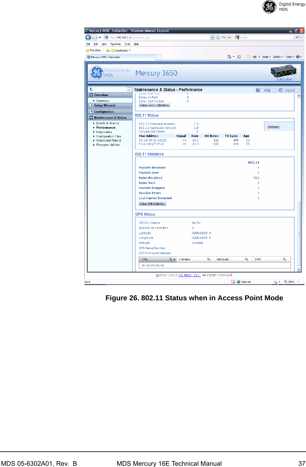 MDS 05-6302A01, Rev.  B MDS Mercury 16E Technical Manual 37Invisible place holderFigure 26. 802.11 Status when in Access Point Mode