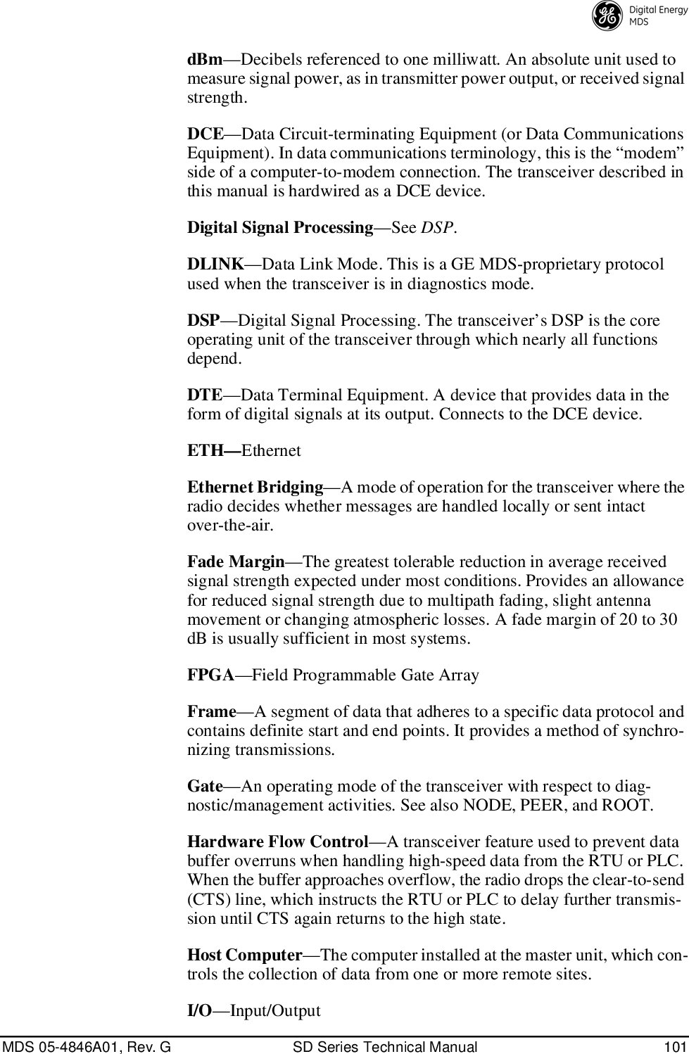 Page 109 of GE MDS DS-SD9-1 Wireless Data Transceiver User Manual 4846G SD Ref Pkt Trans Body