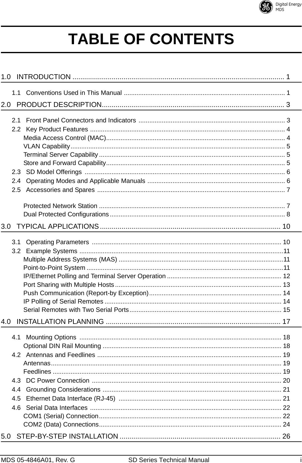 Page 3 of GE MDS DS-SD9-1 Wireless Data Transceiver User Manual 4846G SD Ref Pkt Trans Body