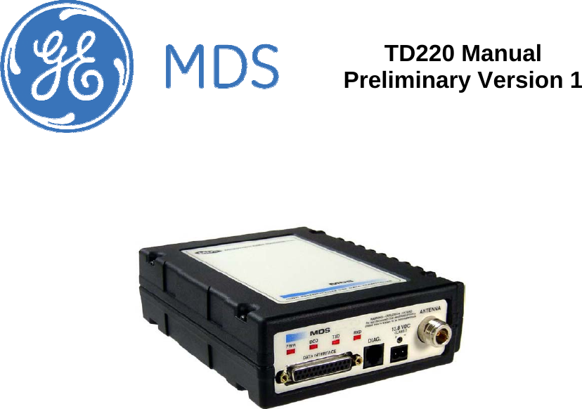  TD220 Manual Preliminary Version 1    