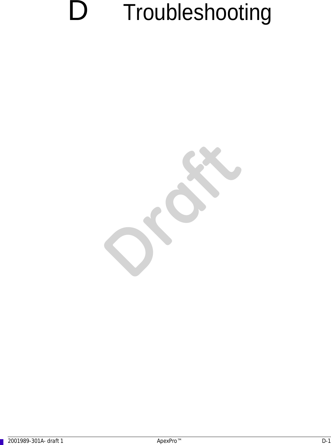 2001989-301A- draft 1 ApexPro™ D-1DTroubleshootingDraft
