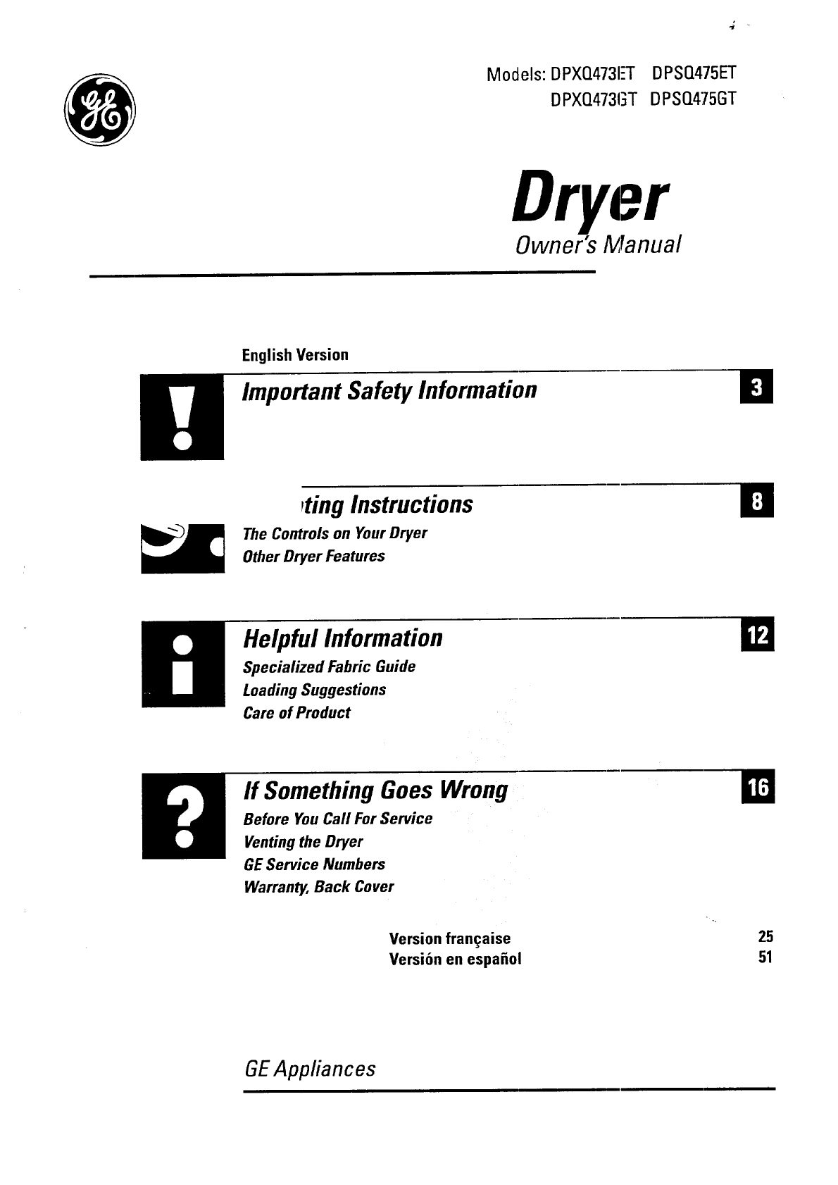 GE Residential Dryer Manual 97110279