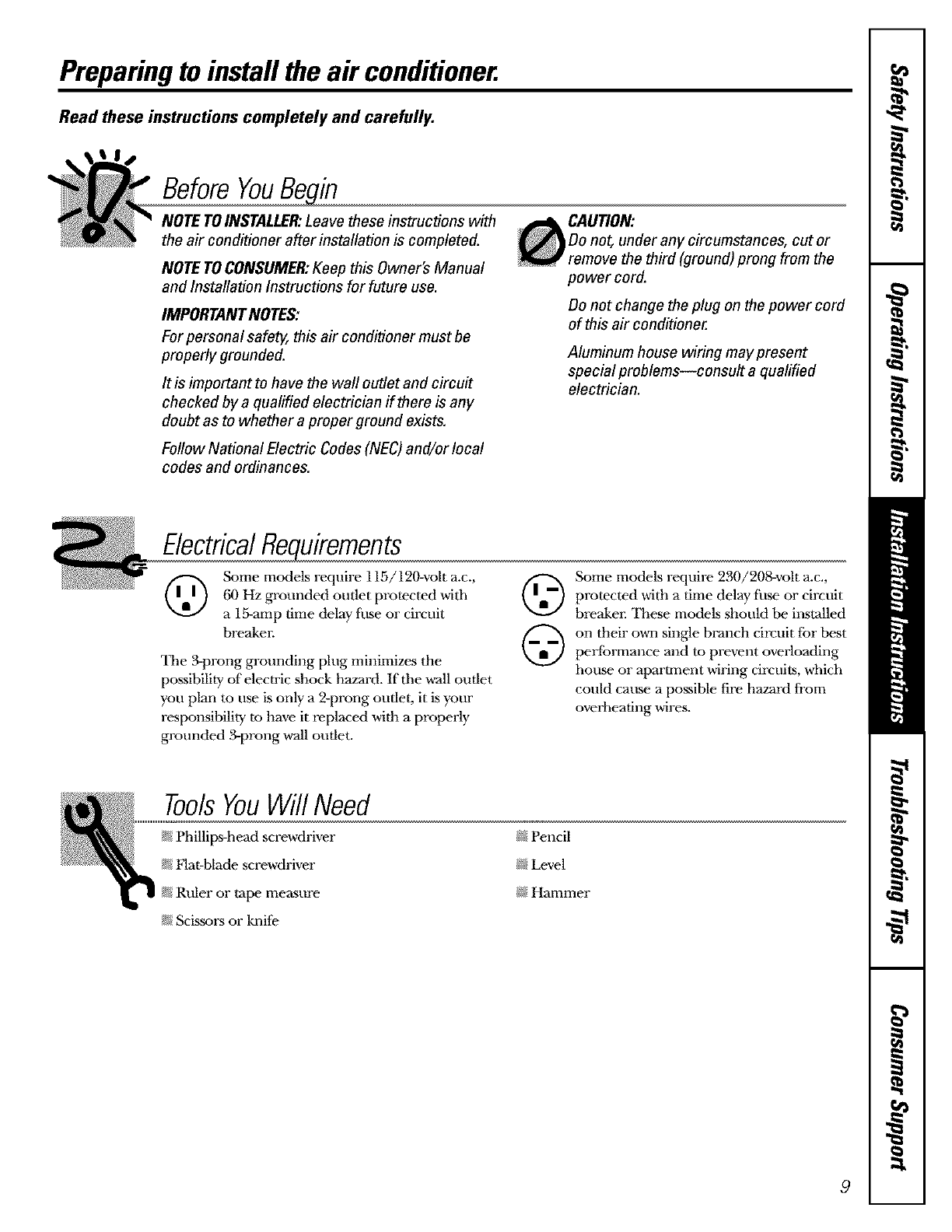 GE AGH24DAM1 User Manual ROOM AIR CONDITIONER Manuals And Guides L0303192