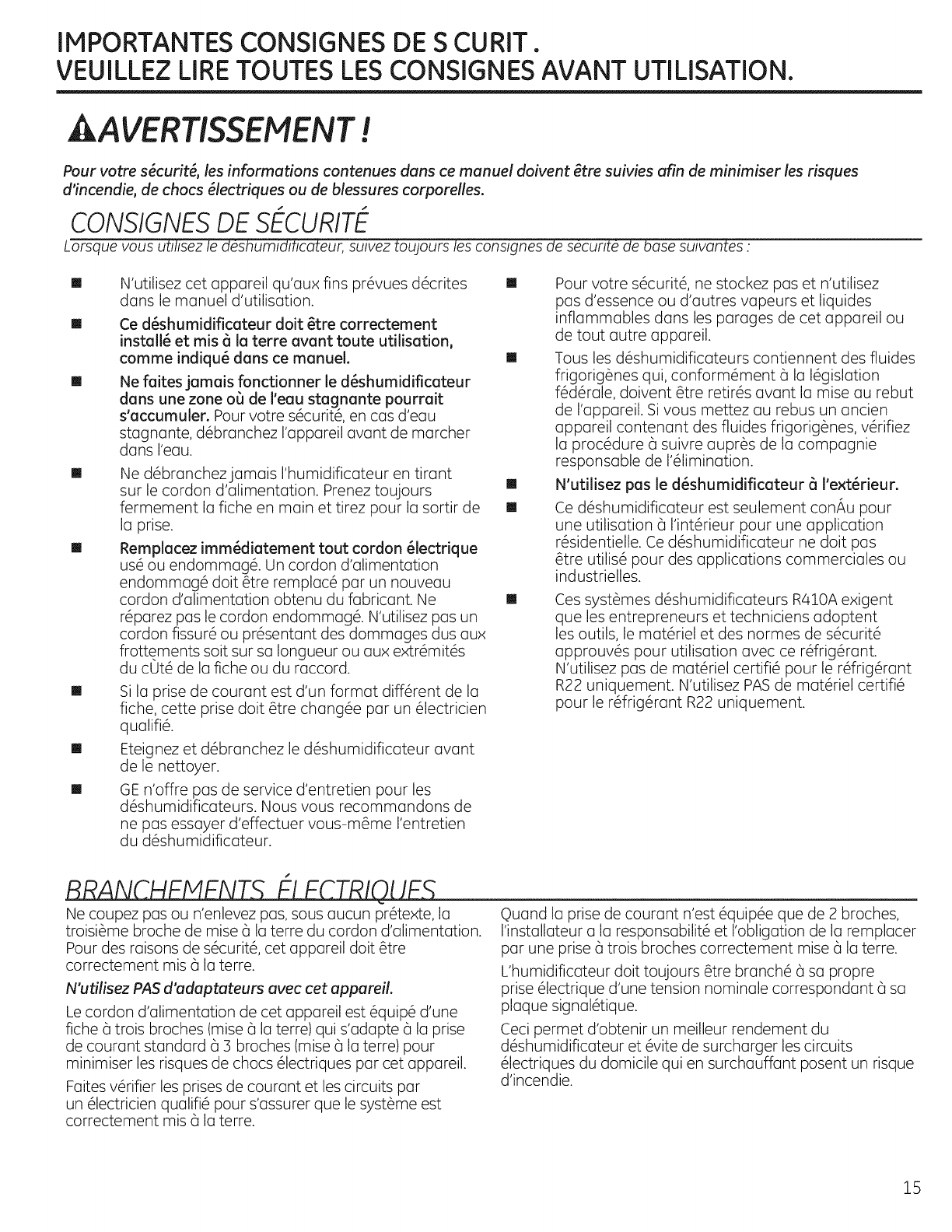 GE APEL70LTL1 1507096L User Manual DEHUMIDIFIER Manuals And Guides