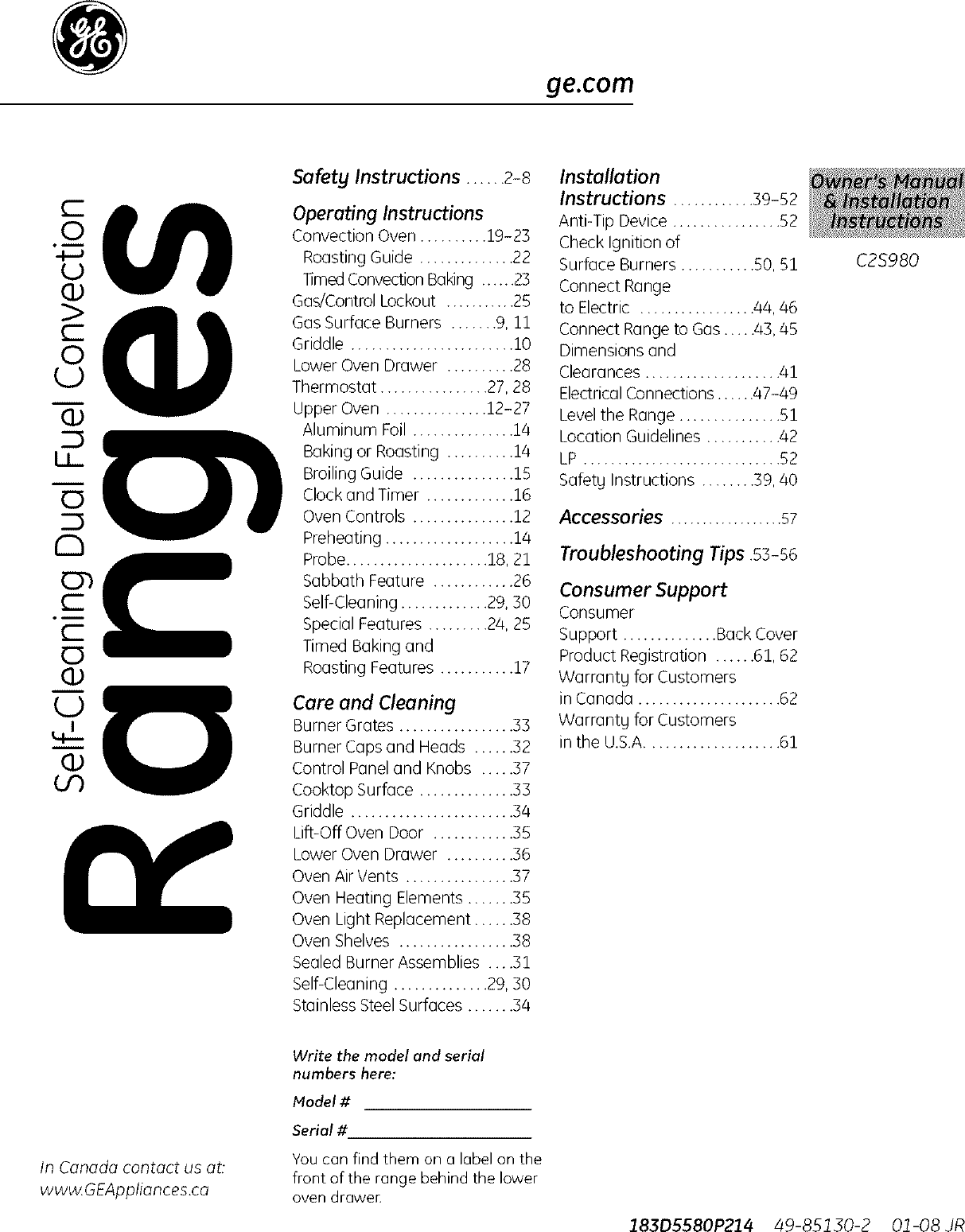 GE C2S980SEM2SS User Manual DUAL FUEL RANGE Manuals And Guides L08A6016